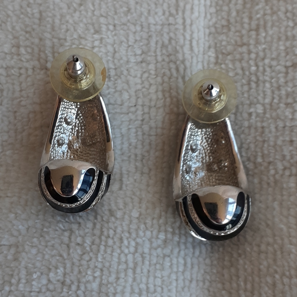 Large Rhinestone & Enamel Zebra Pattern Earrings. - image 3